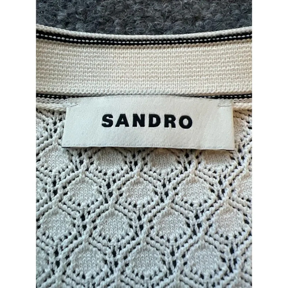 Sandro Molina White Striped Sleeveless Buttoned V Neck Knit Midi Dress Sz 36 - Picture 12 of 16